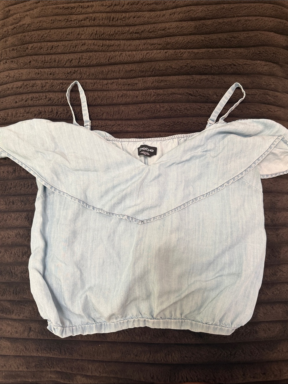 BEBE Light Blue Chambray Off-Shoulder Camisole